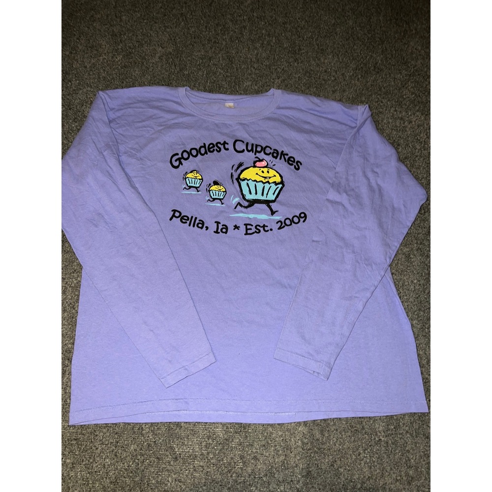 Anvil Goodest Cupcakes Pella Iowa Purple Long Sleeve Graphic T-Shirt Size 2X